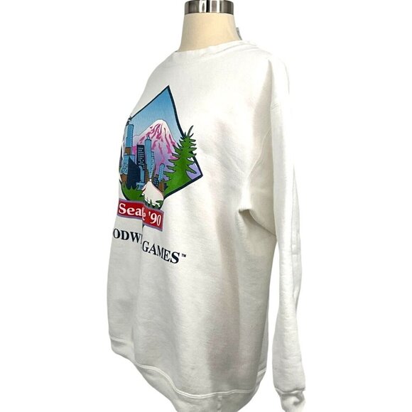 VTG Goodwill Games 1990 Sweatshirt White Pullover Crew Neck Long Sleeve Size L - Picture 5 of 7